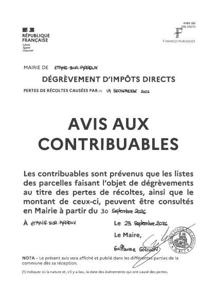 Affiche dégrèvement d'impôts directs